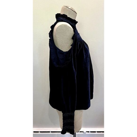 Joie Aneisha Velvet Cold-Shoulder Smocked Top in Midnight Sky Size XS - Picture 7 of 9